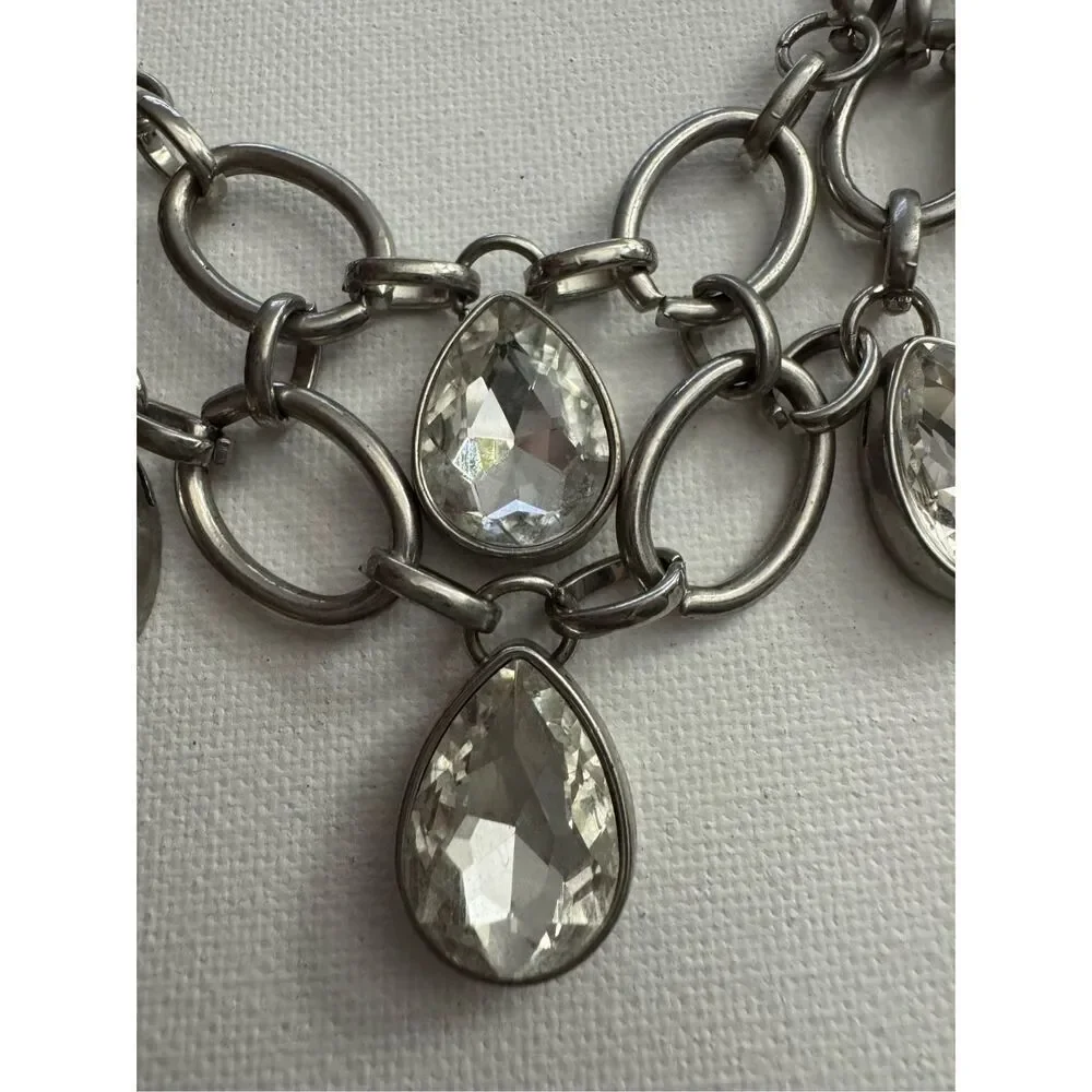 Vintage Y2K‎ Womens Tiered Teardrop Rhinestone Chain Statement Princess Necklace